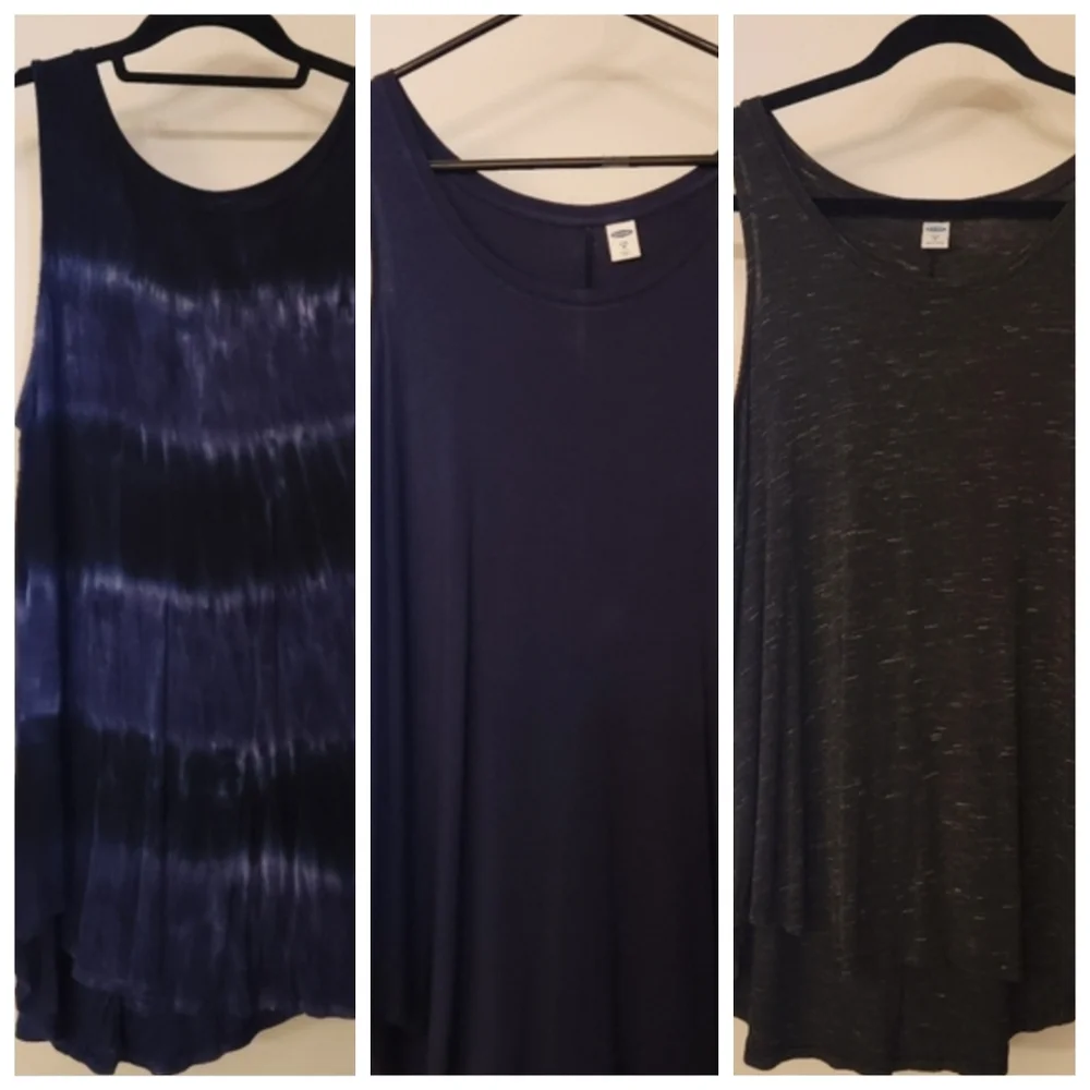 Women's Navy, Blue Tie Dye & Gray Tank Top Trio - Sleeveless Casual Tops
